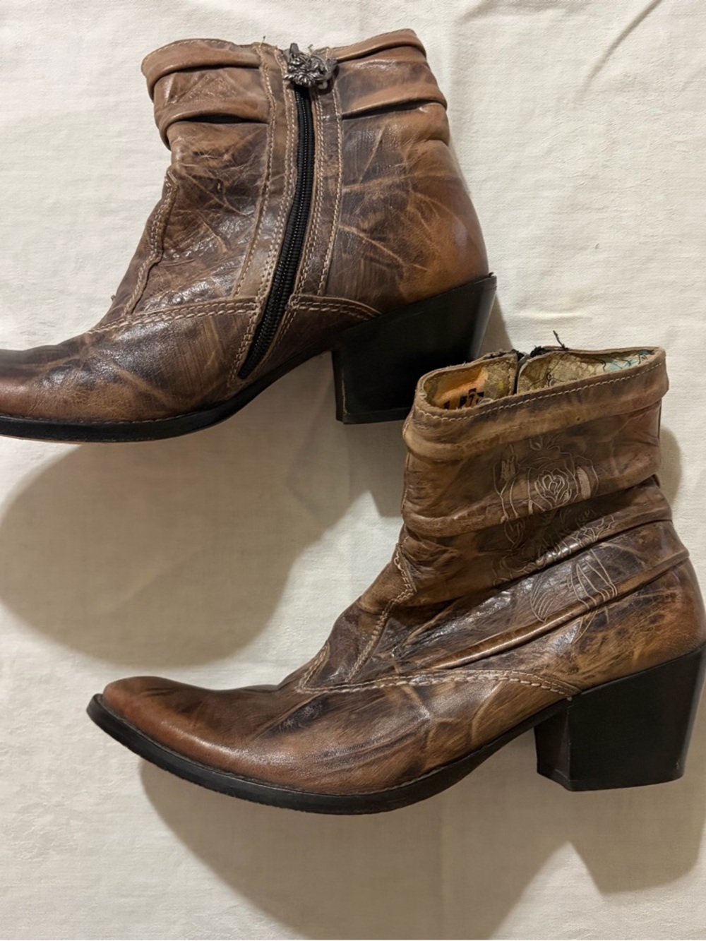 Mark Nason Brown Leather Ankle Boots with Black Heel